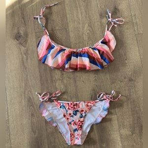 Xhilaration Floral Striped Bikini Medium